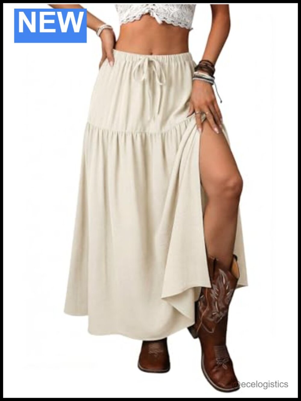Women's Western Boho Maxi Skirt with Slit Country Concert Outfit